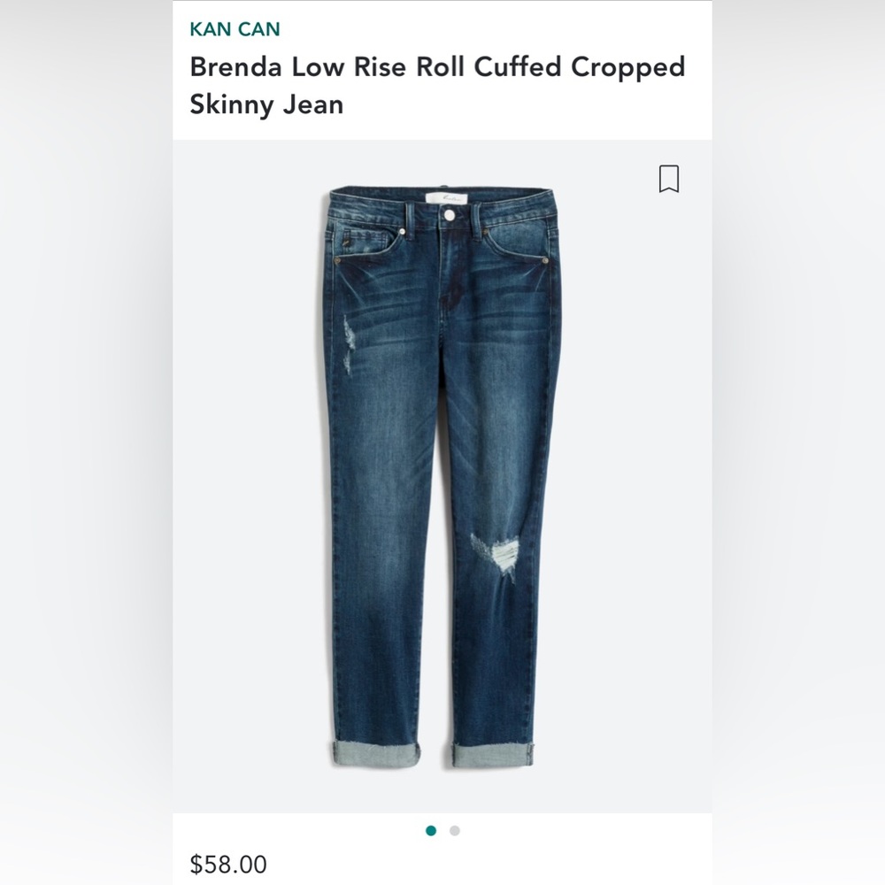 Kan Can. Brenda low rise roll cuffed cropped skinny jean. Size 0.